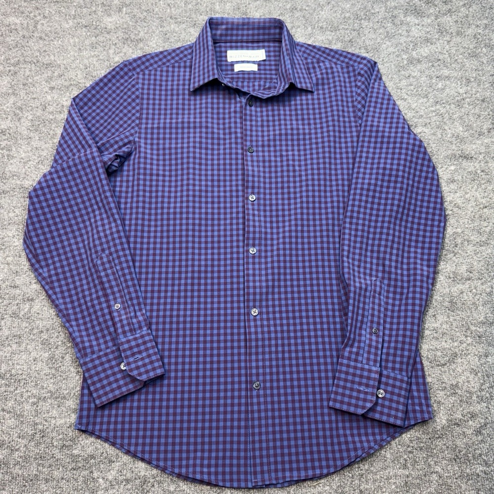 Mizzen Main Shirt Mens Medium Blue Red Trim Fit Leeward Collection Button Up